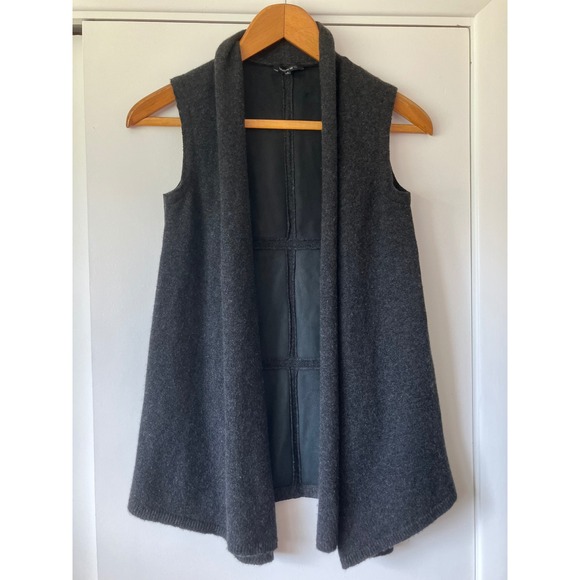 Lafayette 148 New York Cashmere Leather Combo Vest Sleeveless Gray Petite Luxury - Picture 1 of 7
